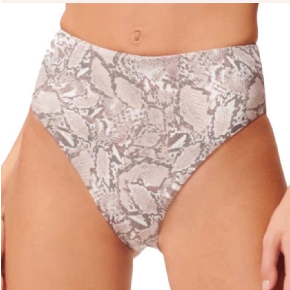 Good American Snakeskin Bikini Bottom Womens 3 Sand NWT High Waisted GSW0258